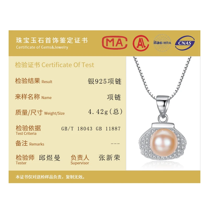 

AGLOVER New 925 Silver Zircon Inlay Pearl Necklace 8-8.5MM Natural Freshwater Pearl Pendant Necklace Pearl Jewelry Women Gift