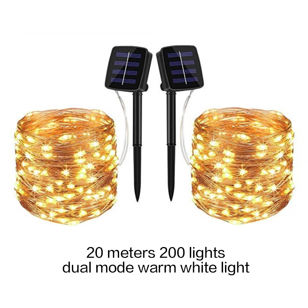 

20m LED Outdoor Solar Lamp LEDs String Lights Dual Mode Warm White Fairy Holiday Christmas Party Garland Garden Waterproof Light