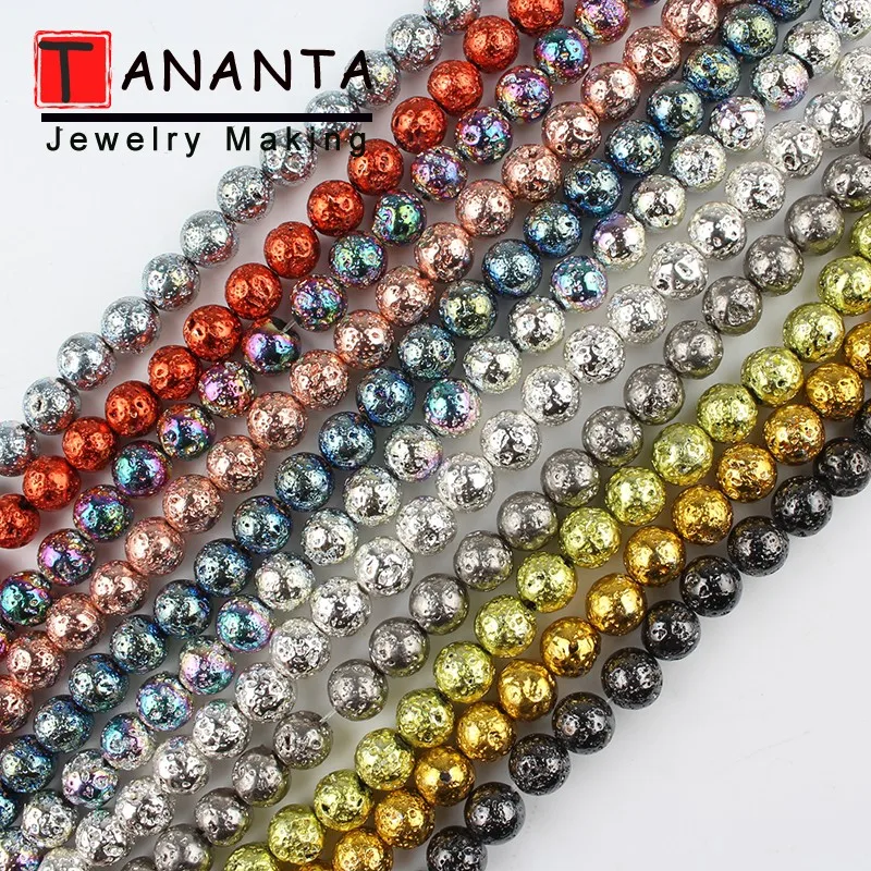 Круглые лавовые бусины из розового золота и серебра камень вулканический для