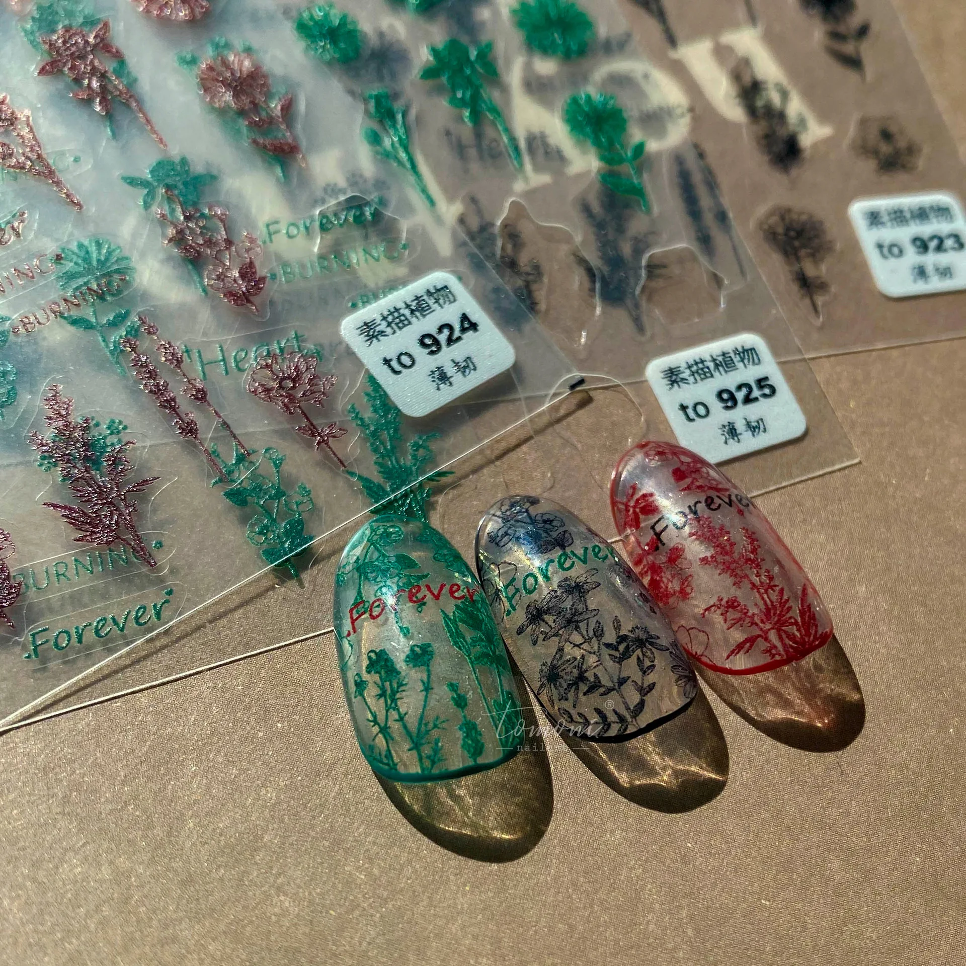 

3D Embossed Sketch Plant Adhesive Nail Stickers Gradient Leaves Flowers Water Slider For Nail Decals Manicure Decoration Tools