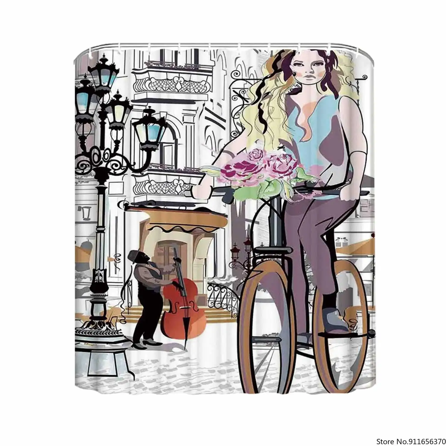 Модный домашний декор прочная душевая занавеска девушка с велосипедом и розами в