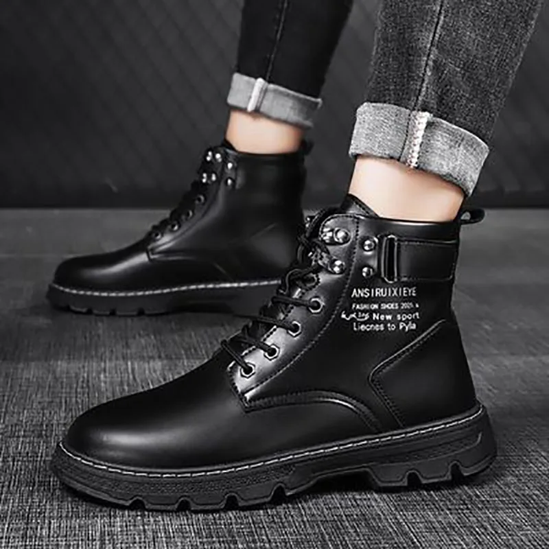 

Men Chunky Luxury Chelsea Ankle Boots Men Fashion Plush Winter Outside Platform Shoes Male Slip-on Lace-up Warm High Top Boots