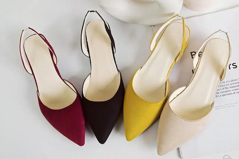 

2020 Hot Sandalia Feminina Short heel with low heel High heel Pointed shallow mouth suede sandals Women word buckle Single shoes