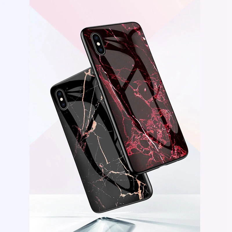 Чехол-накладка для iPhone XS Max XR 8 Plus 7 6 6S из закаленного стекла с мраморным рисунком |