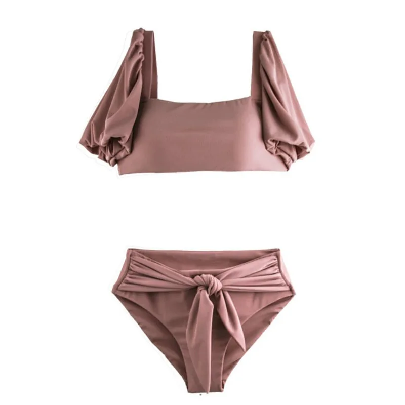 

Swim Costume Women Rashguard Female For Fitness Bikini 2020 Swimsuit Ladies New Sexy Korean Split High Waist Bubble Long Solid