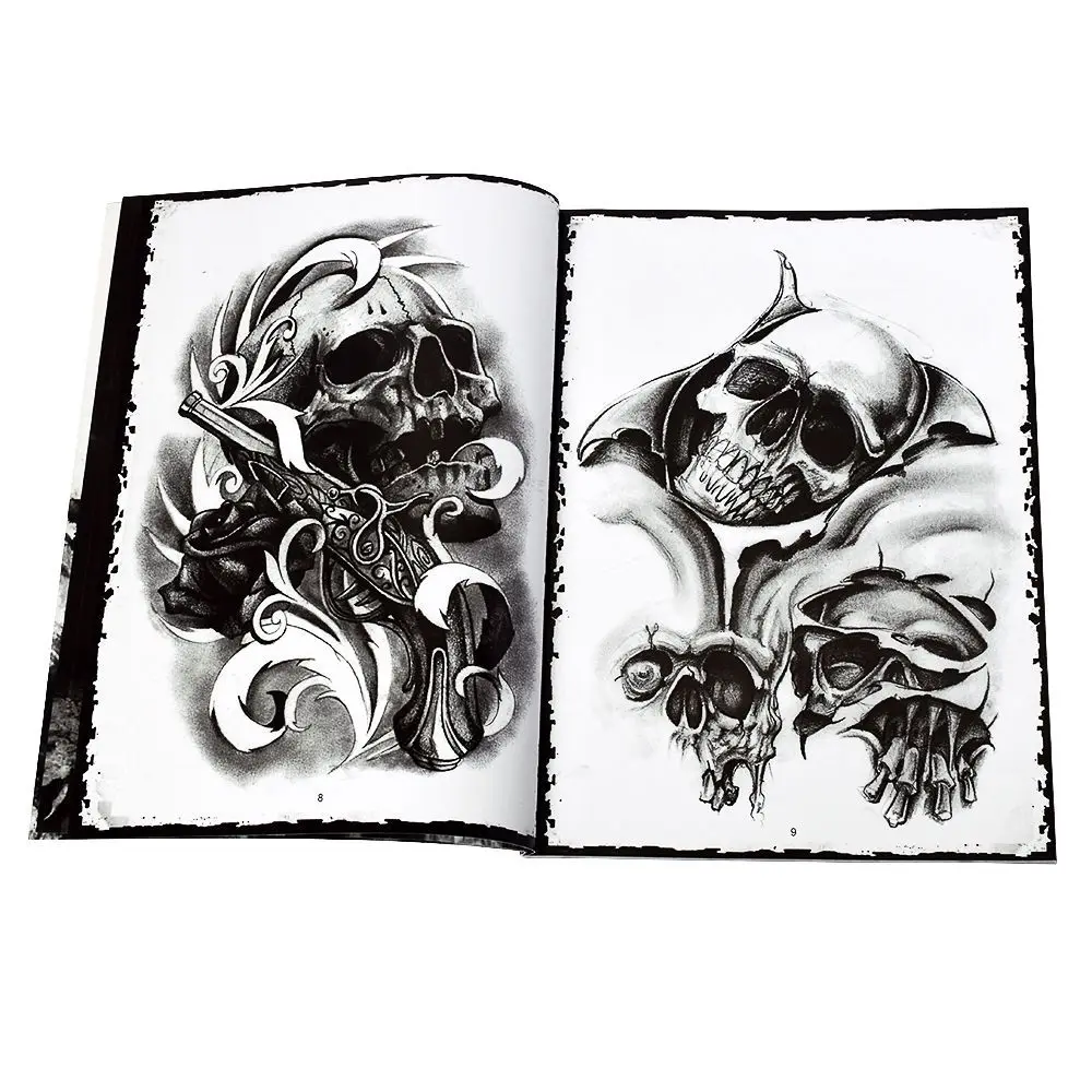 

1pc Skull Tattoo Books Europe and United States Skull Pattern Cool Tattoo Manuscript Series Black Practical Drawings A4