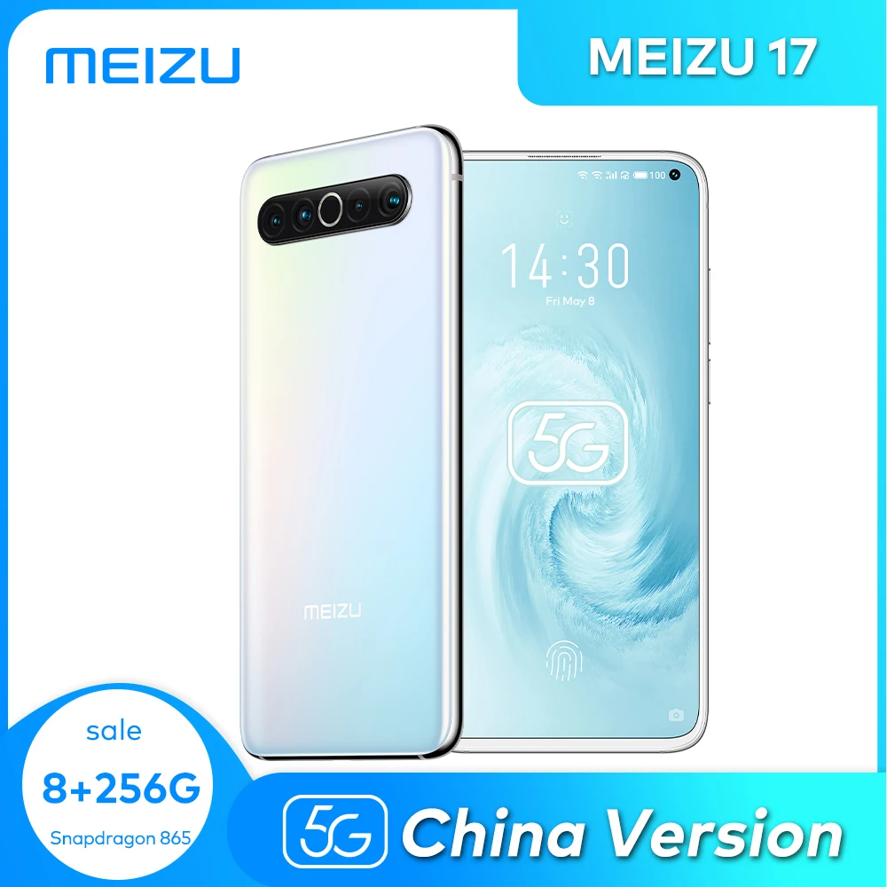 Meizu 17 8GB 256G мобильного телефона 5G Смартфон Snapdragon 865 Octa Core NFC 4500 мА/ч 30W быстрое