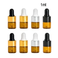 3000pcs/llot 1ml Tiny Amber Glass Dropper Vial For Essential Oils Mini Glass Dropper Bottles Cosmetic Sample Containers Bulk