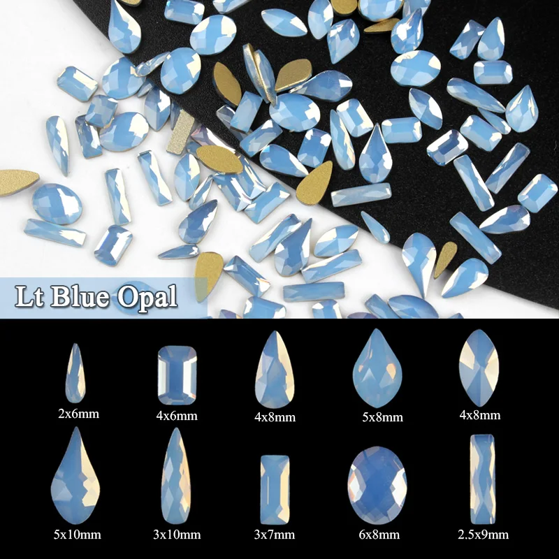 Diamantes de imitación de ópalo azul claro para uñas, formas mezcladas, piedras de cristal 3D planas para decoración de uñas, accesorios, nuevo Color