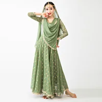 Indian Sari Dress Female Elegant Green Saree Clothes Bollywood Dance Outfit Classical Oriental Dance Performance Clothes DQL3809