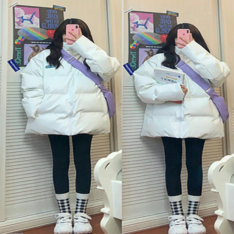 

2021 new autumn and winter hot style thickened solid color zipper stand-up collar design cotton down jacket women