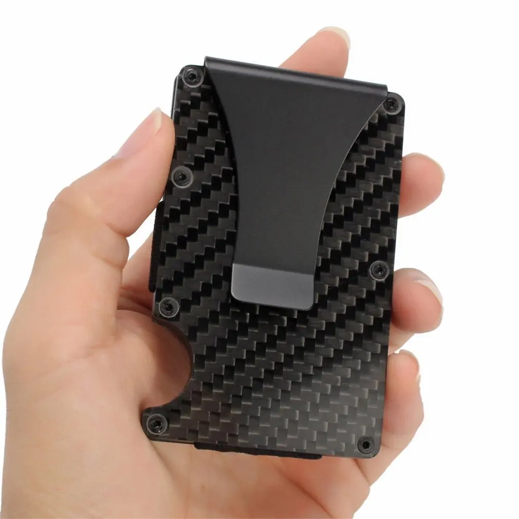 

2020 New Men Card Holder Slim Carbon Fiber Credit Card Holder Metal Wallet Money Clip Anti Scan Function Hold Card Coins Cash