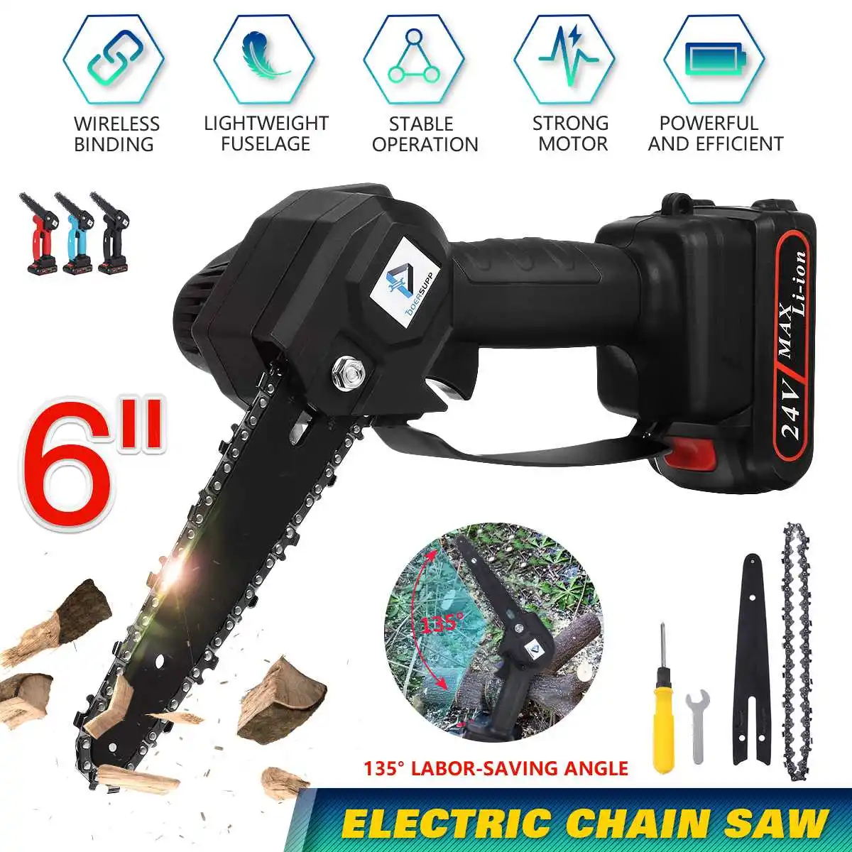 

6 Inch 1500W Electric Chain Saw Garden Pruning Logging Labor Saving Wireless Tree Logging Trimming Saw Woodworking Power Tools