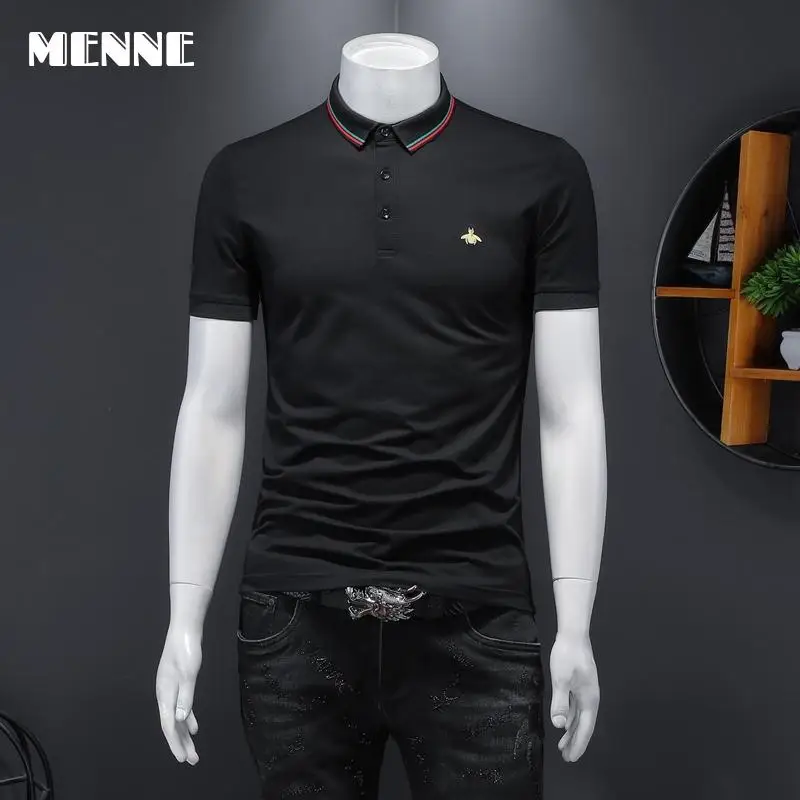 

New arrival high quality mens poloshirt Breathable Mercerized cotton men Polo shirts Bee embroidery summer shirts for men style