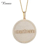 round name necklace rotatable initial letters round pendant full iced out cz hiphop jewelry best gift
