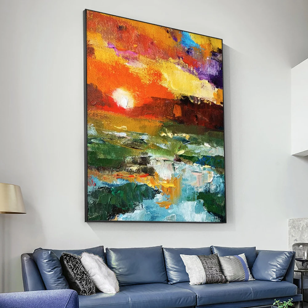 

Abstract Colorful The Setting Sun Oil Painting 100% Handmade On Canvas Abstract Wall Art Painting For Bedroom Home Decoration