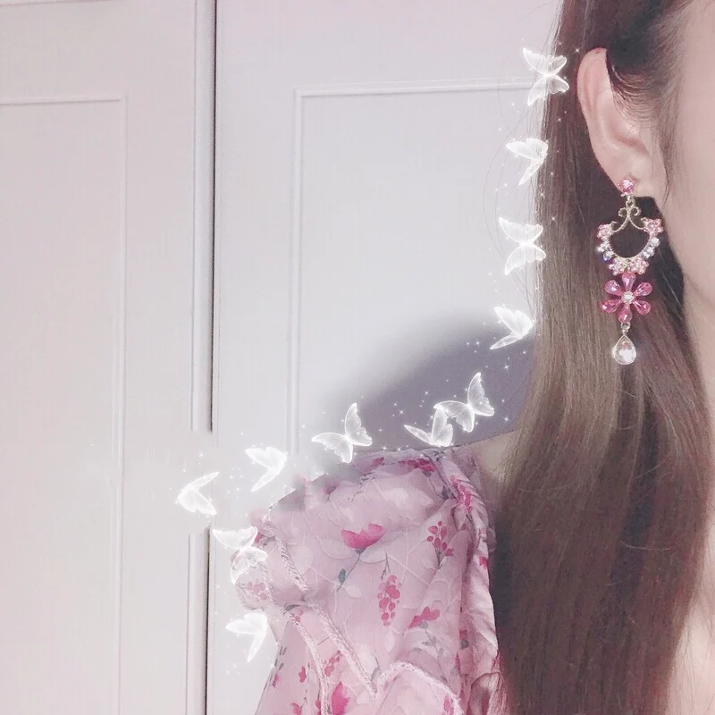 2019 новые корейские серьги-подвески Стразы с цветами блестящие кристаллы