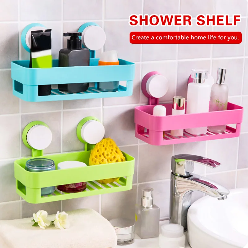 

Новый Ванная комната полка присоски настенные стойки с 2 присоски Пластик душевой Футляр Органайзер держатель лоток с Кухня лосьон для хран...
