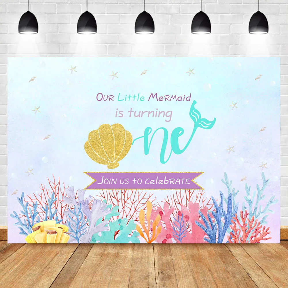 

Mocsicka фон для фотосъемки с изображением русалки на первый день рождения с изображением золотых ракушек цветных кораллов подводный мир фон д...