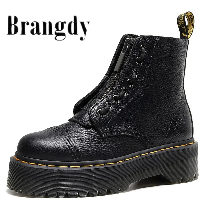 

Hot Sale Ladies Ankle Genuine Leather Marten Boots for Women Shoes Woman Casual Chunky Platform Lining Female Martin Booties
