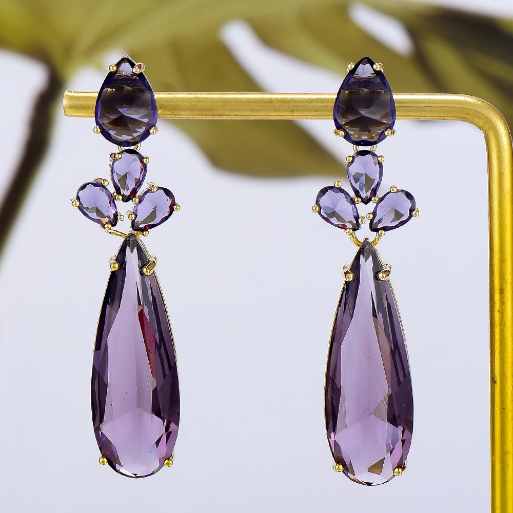 

KellyBola 2021 Light Luxury Design Shiny Water Drop Pendant Earrings High Quality Zircon Ladies Bridal Wedding Party Jewelry