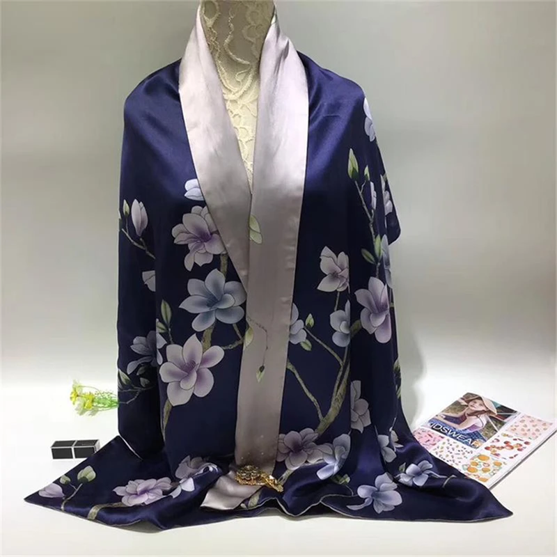 

Осень и зима шелковый шарф шаль атласная Двусторонняя шарфы Cheongsam с элегантными Bufanda Mujer шаль печати все-матч мыс