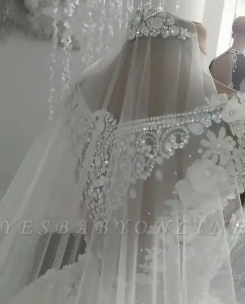 Real Video New Long Gorgeous Sleeveless Crystal Ball Gown Wedding Dresses With Handmade Flowers Robe De Mariee