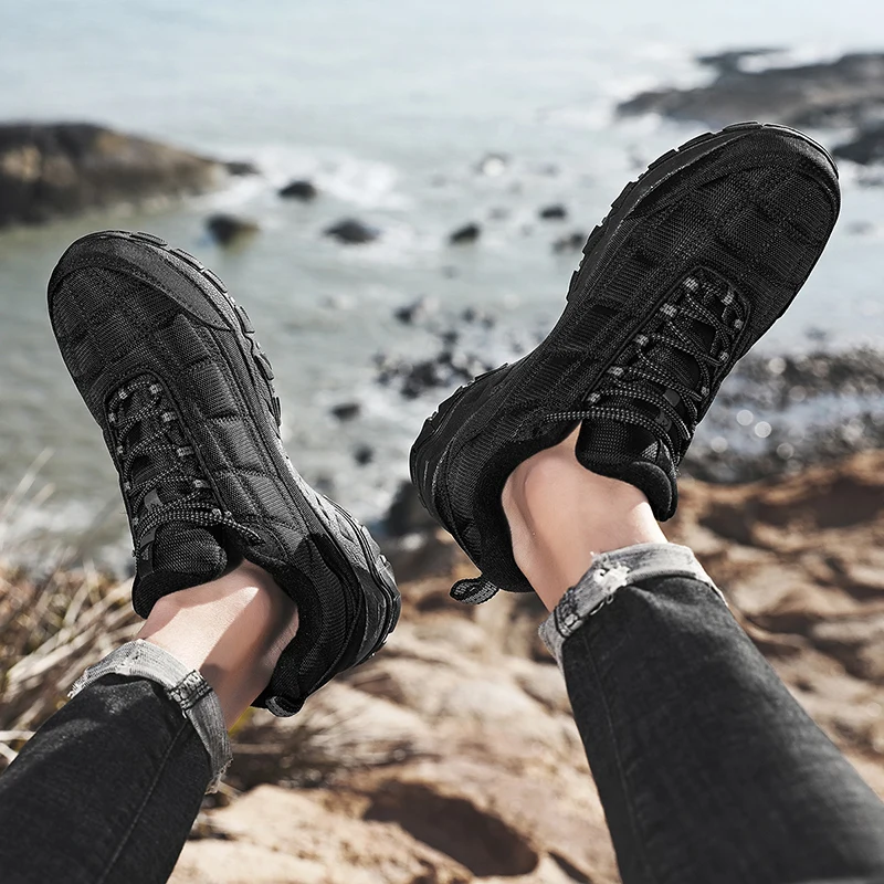 

Lcxmnd men's antiskid kitchen waterproof pure black casual breathable shoes hiking shoes