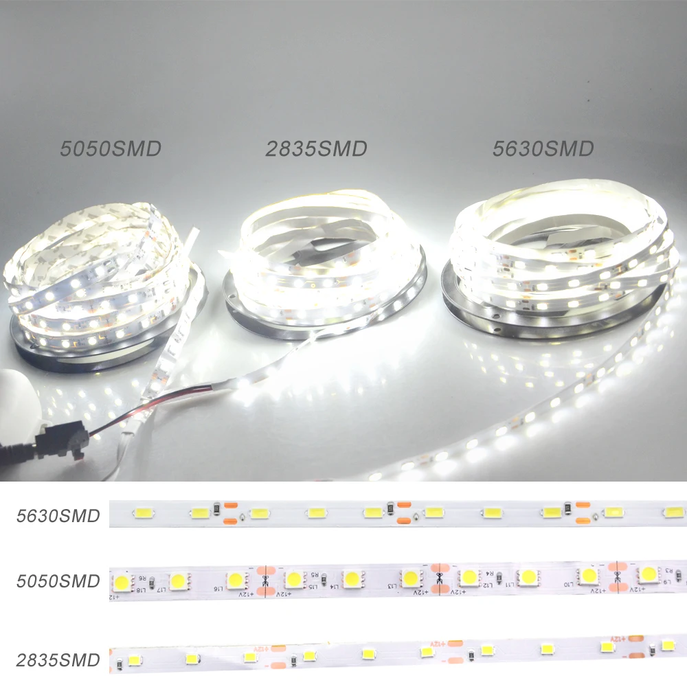 

LED Strip 2835 5050 5630 White Warm white LED Strip 5M 60Leds/M 300Led SMD RGB Lamps DC12V flexible light Tape Ribbon Ledstrip