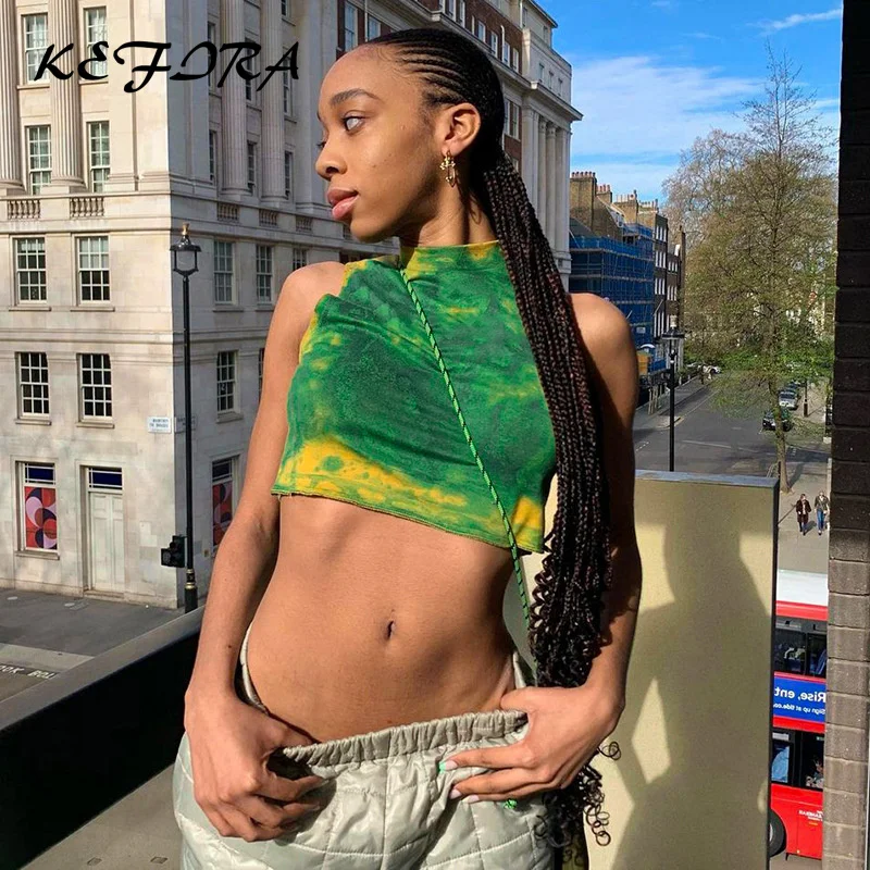 

Kefira Women Y2K Tie dye Tank Top And Mini Skirt Set Summer 2021 Sexy Slim Harajuku Crop Top Streetwear Green Two Piece Set Club