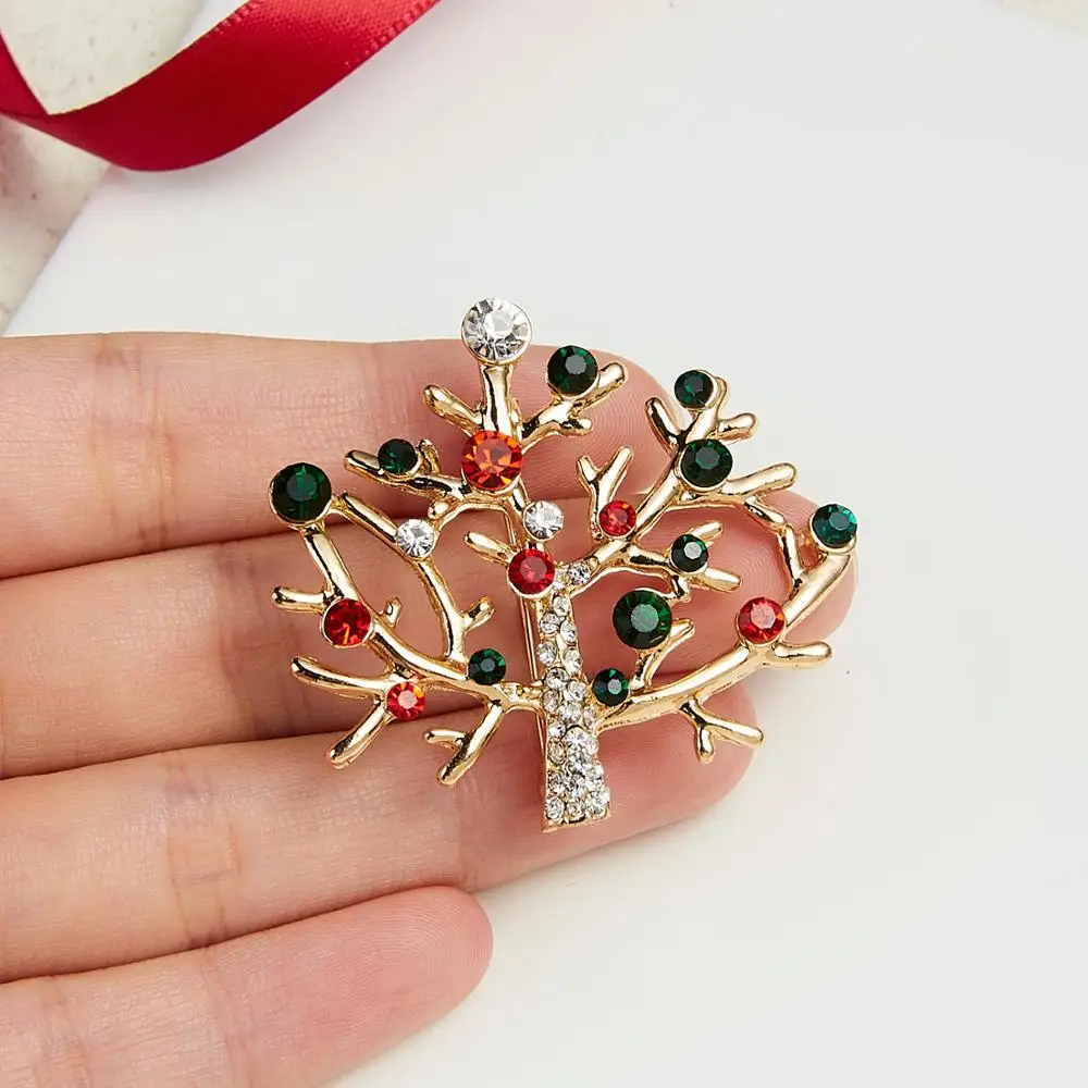 

Rinhoo New Christmas Tree Brooches for Women Rhinestone Inlay Fashion Jewelry Festival Brooch Pins Gift Winter Coat Cap Brooches