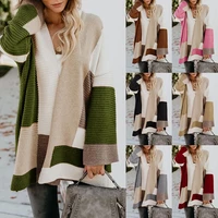 2021 summer new sweater womens large size loose geometric color matching sweater cardigan