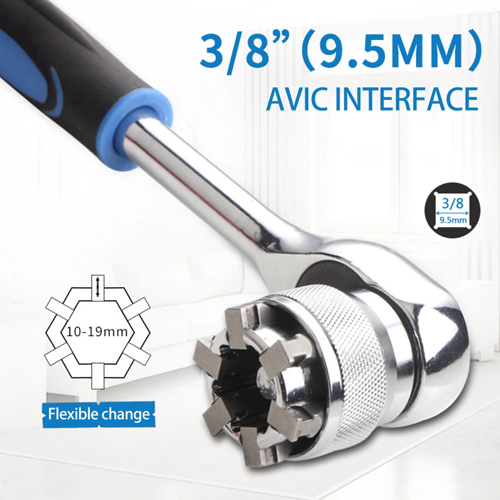 

10-19 mm Drive Adjustable Hex Universal Socket Torque Ratchet Socket Adapter Wrench Head Spanner Sleeve Repair Tool with Post