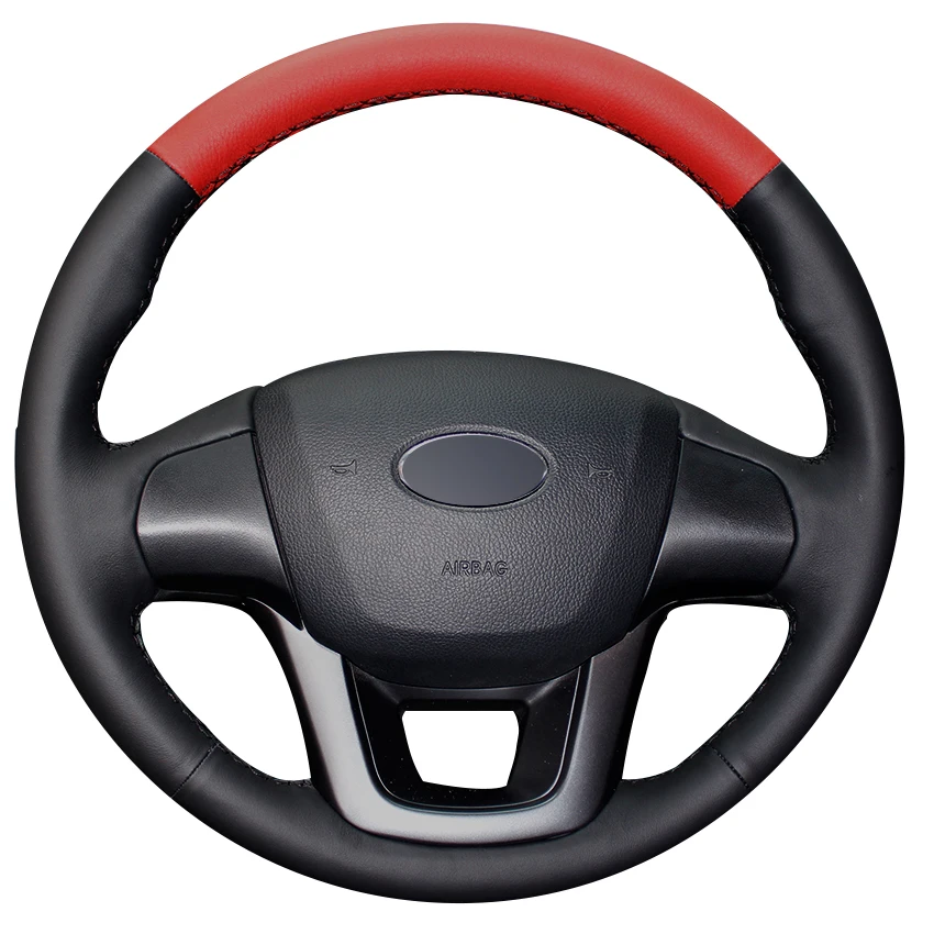 

Black Natural Leather Red Natural Leather Car Steering Wheel Cover for Kia K2 Kia Rio 2011 2012 2013