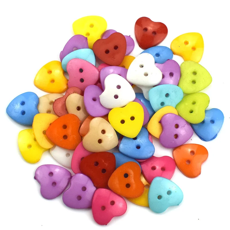 100PCS 2 Holes Heart Resin Buttons Apparel Sewing Accessories Diy Scrapbooking Crafts Button Love Flatblck Craft | Дом и сад