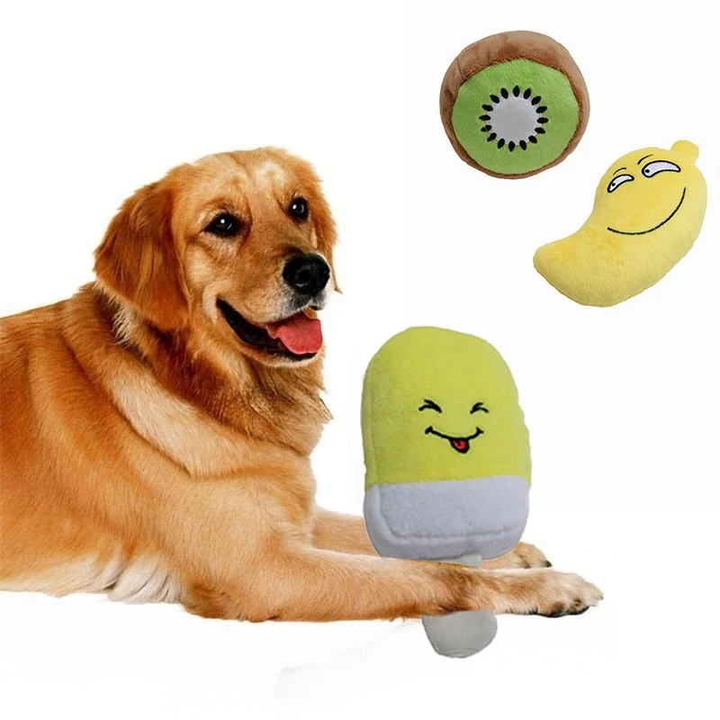 Plush Fruit Shaped Squeaky Dog Toy for Teeth Cleaning and Stress Relief image 6