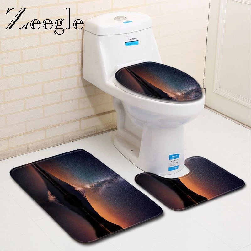 

Zeegle 3pcs Bath Mat Set Microsoft Toilet Seat Cover Mat Flannel Shower Room Foot Mat Absorbent Washable Toilet Carpet Set