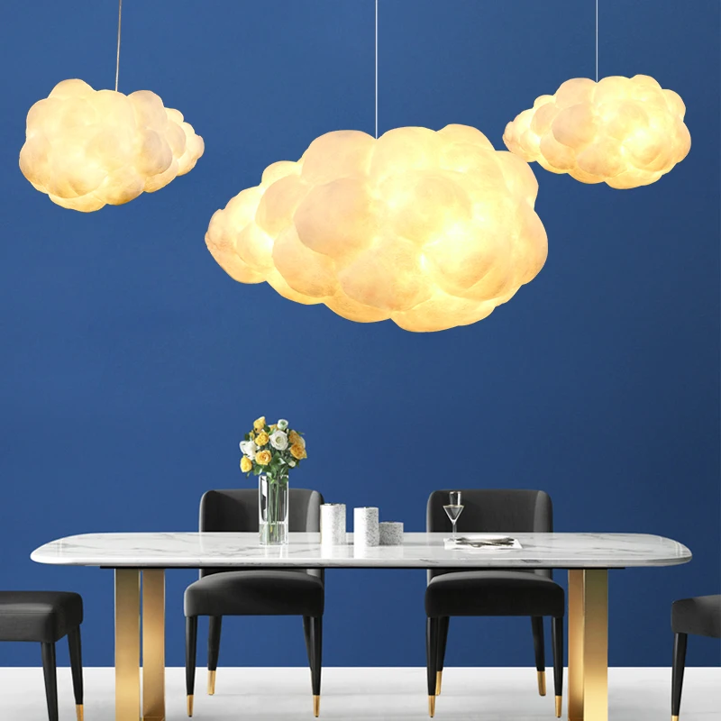 Современный подвесной светильник из шелка и хлопка в виде белого облака для