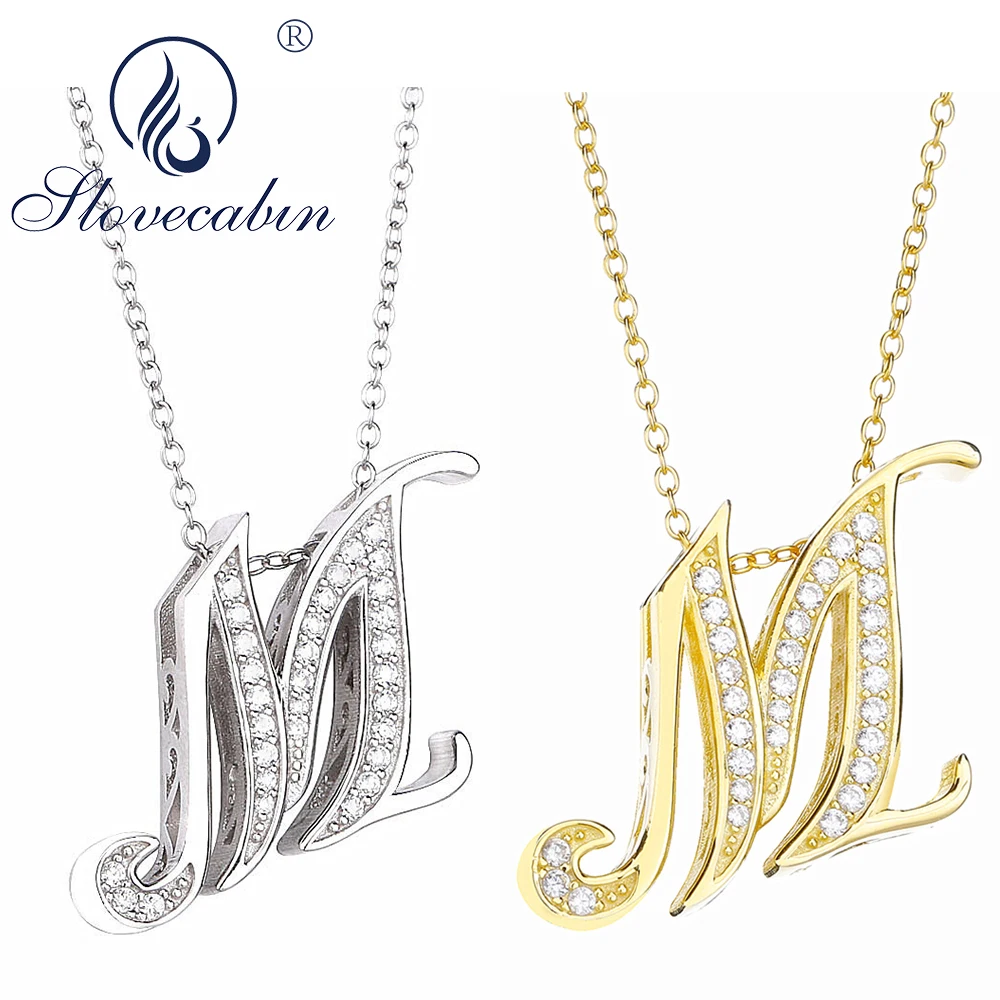 

Slovecabin 925 Sterling Silver 2019 Letter M Y Pendant Necklace Gold Long Chain Clear CZ Crystal Japanese Men Women Jewelry