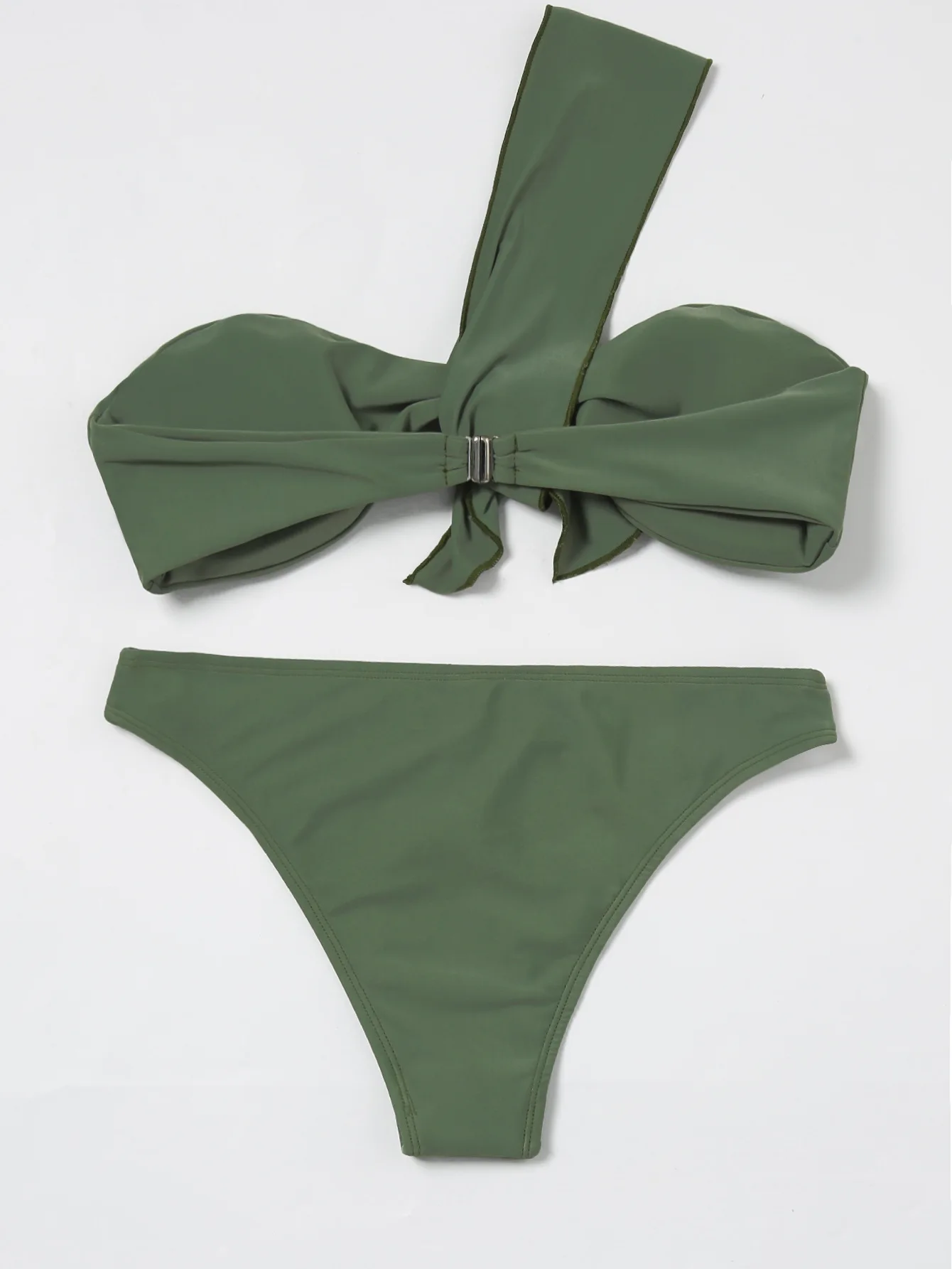 

2020 New Style Europe and America Bathing Suit AliExpress Solid Color Shoulder Lace-up Bikini WOMEN'S Seperated Swimwear Bathing