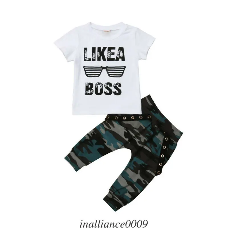 Pudcoco New Arrival Pop Toddler Baby Boy Hip Hop Tops T-shirt Camo Pants 2Pcs Outfits Set Clothes |