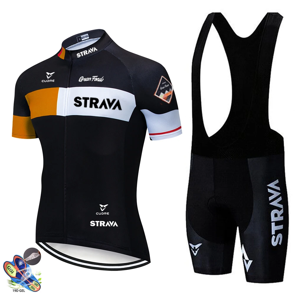 

2021 STRAVA Pro Team summer cycling Jersey set Bicycle Clothing Breathable Men Short Sleeve shirt Bike bib shorts