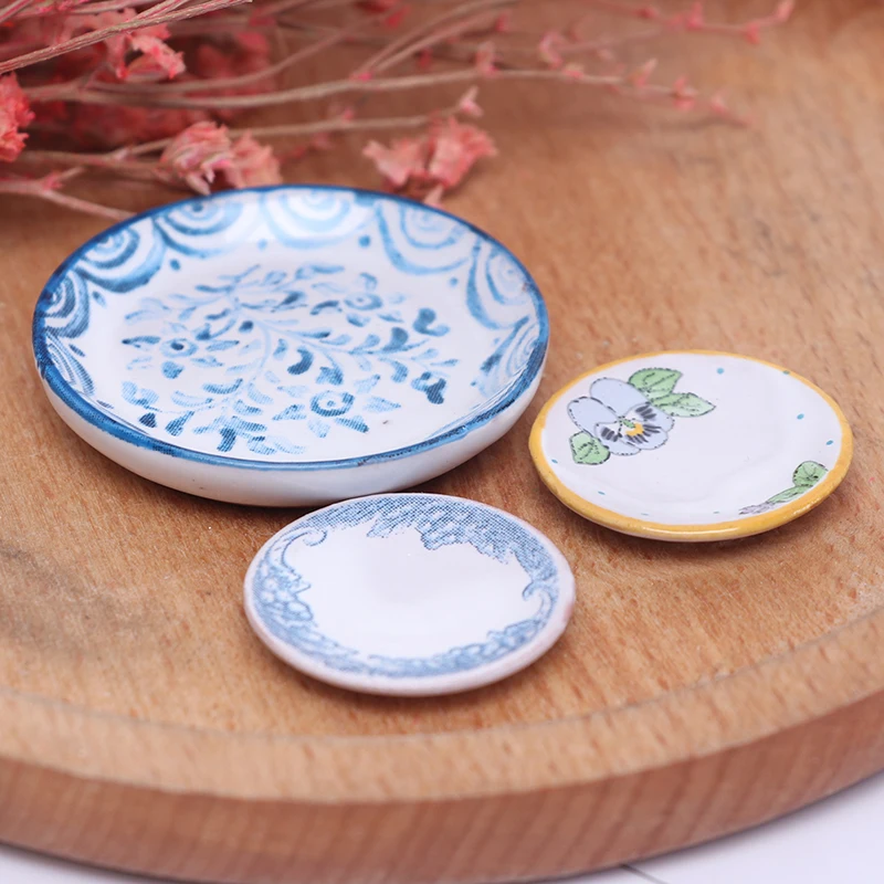 

3pcs/set Miniature Dollhouse Flower Patten Ceramic Tableware Kitchen Accessories Doll Decor Accessories
