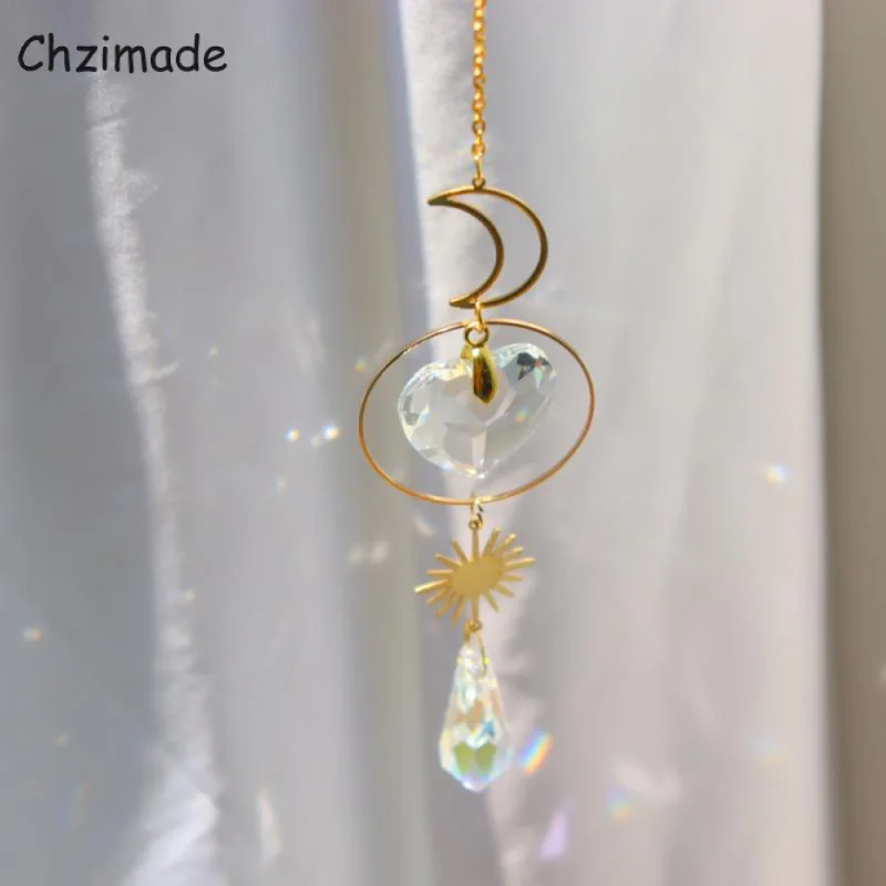 

Подвеска подвеска Chzimade с кристаллами, звезда луна, покрытые солнцем, красочные бусины, подвесная металлическая подвеска для улицы, дома, сад...