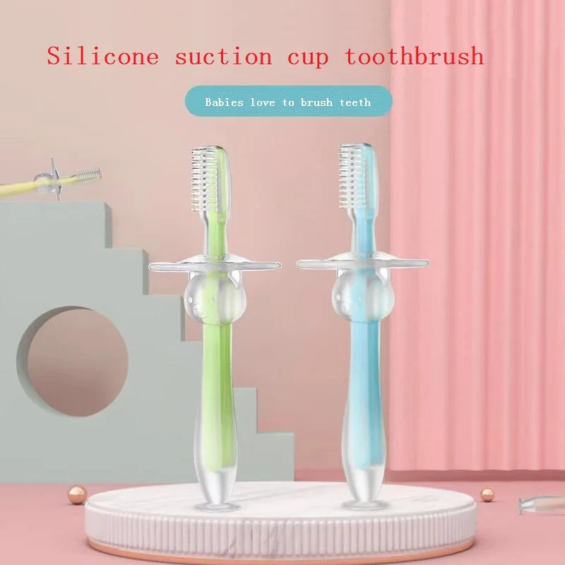 

Hot Popular Selling Baby Training Silicone Three-Dimensional Milk Toothbrush With Standing Suction Cup Silicone Toothbrush