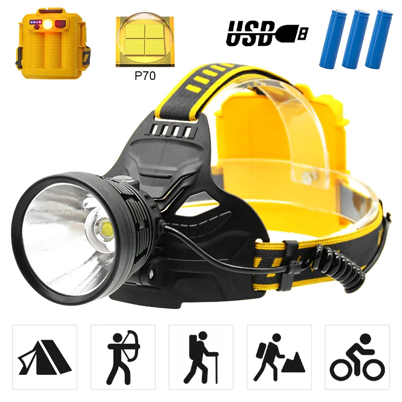 

Мощный налобный фонарь XHP70, светодиодный налобный фонарь с зарядкой от USB светильник налобный фонарь, налобный фонарь + аккумулятор 3*18650 для ...