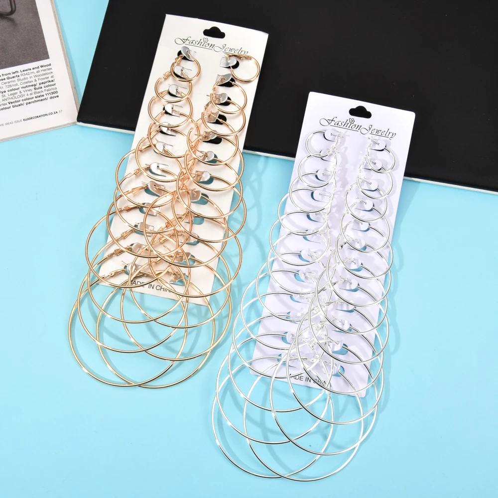 12 пар набор сережек большого размера для женщин круглые серьги в Корейском стиле