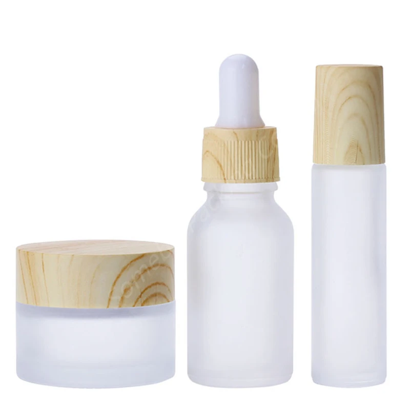 Бутылка для крема с крышкой из древесины переноса воды матового стекла контейнер