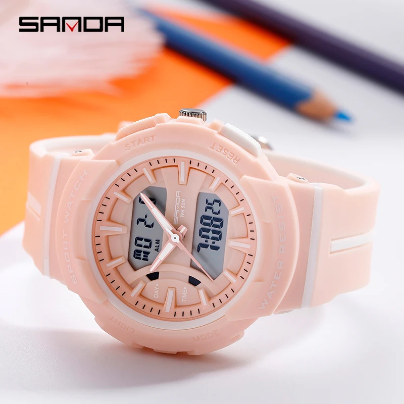 Цифровые спортивные часы Sanda водонепроницаемые ударные цветные деловые мужские