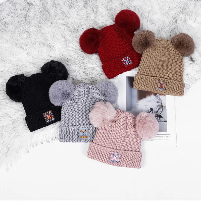 BNWIGE красивая девушка двойной помпон вязаная шапка Зима хлопок Кепки для